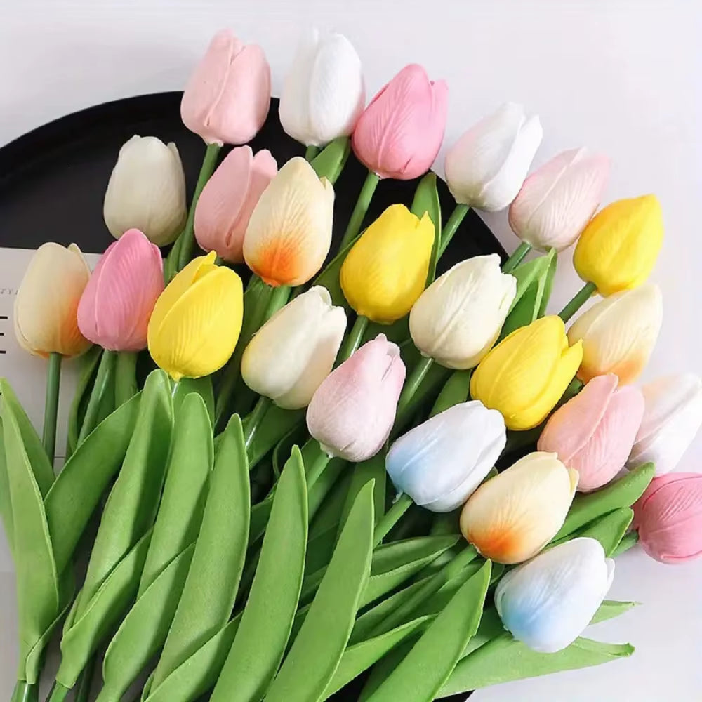 10PCS Artificial Tulips Flower Realistic Touch Tulip Flowers Fake Tulips Flowers for Home Table Vase Decor Wedding DIY Bouquet