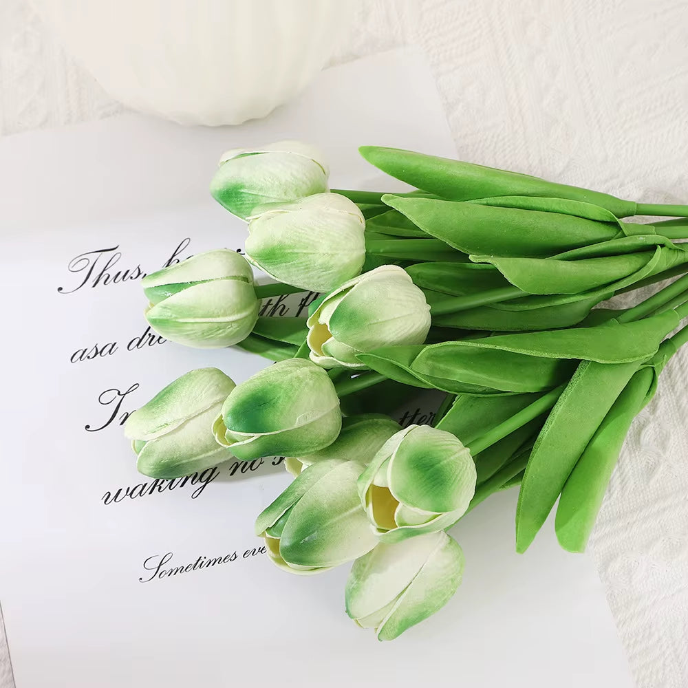 10PCS Artificial Tulips Flower Realistic Touch Tulip Flowers Fake Tulips Flowers for Home Table Vase Decor Wedding DIY Bouquet