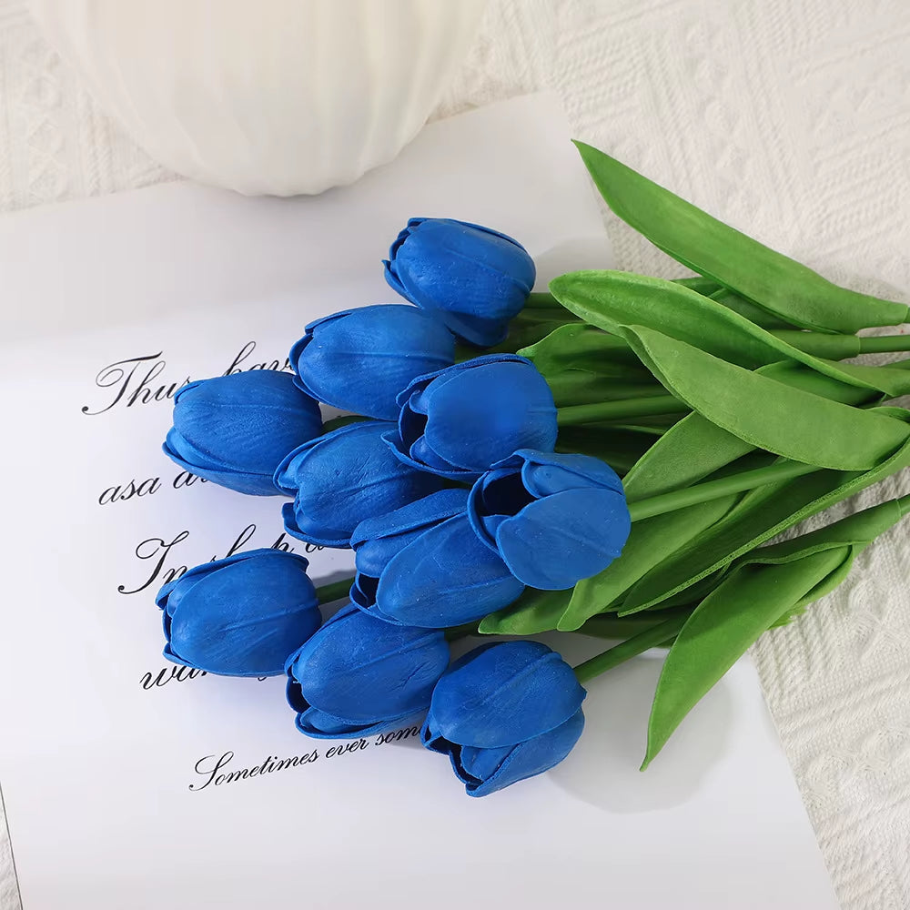 10PCS Artificial Tulips Flower Realistic Touch Tulip Flowers Fake Tulips Flowers for Home Table Vase Decor Wedding DIY Bouquet