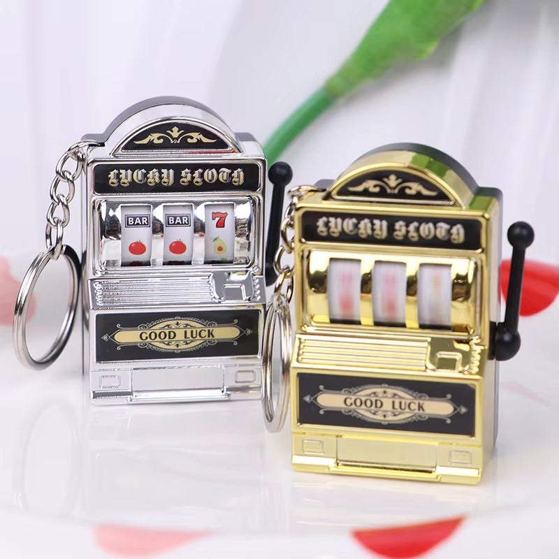 Creative Mini Fruit Slot Machine Casino Lucky Charm Jackpot Keychains Key Chain Pendant Slot Machine Keychain Novelty Gifts