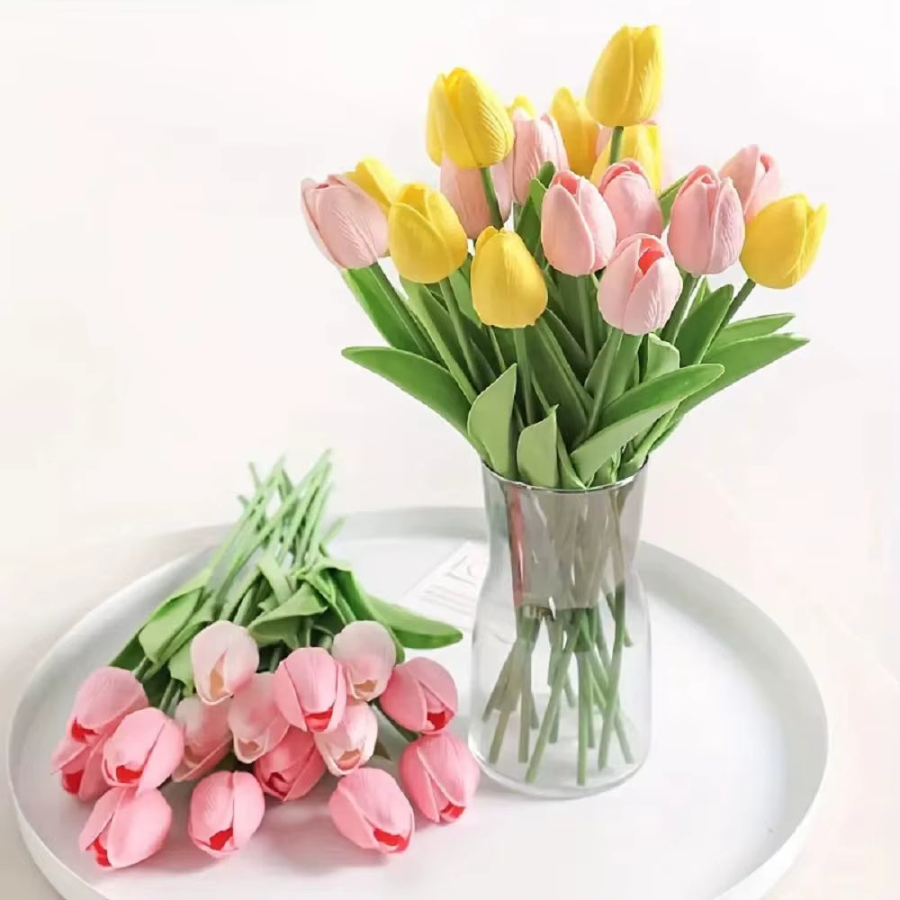 10PCS Artificial Tulips Flower Realistic Touch Tulip Flowers Fake Tulips Flowers for Home Table Vase Decor Wedding DIY Bouquet